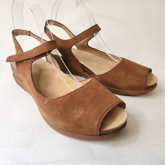 Dansko Shoes - Dansko Marcy Slingback Wedge Sandal EU 39 US 8.5-9 Brown Nubuck Peep Toe Leather